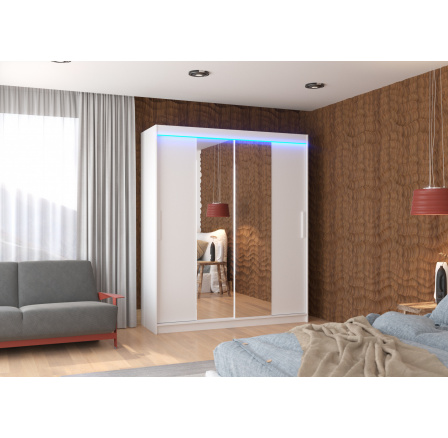 Tolóajtós szekrény tükörrel és LED világítással DALLAS 180 Fehér+Fehér