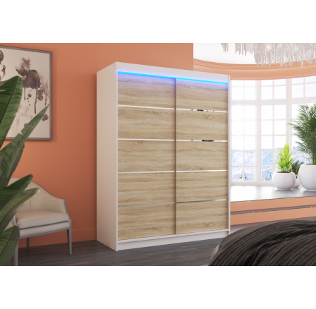 Tolóajtós szekrény LED világítással LUFT 150 Fehér+Sonoma