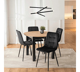 Zestaw Stół HARRY 102-142 cm Dąb Artisan/Czarny i 4 Krzesła PERU Czarne