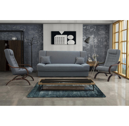 Sedací souprava Palmíra 3F+1+1 šedá/dřevo ořech