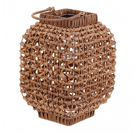 Lucerna - umělý ratan, hranatá, LED osvětl., vel. L, světle hnědá