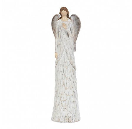 Angyal kézzel a mellkasán - polyresin figura, L méret, krémszínű