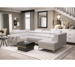 NAROŻNIK ORION MAX II Z FUNKCJĄ SPANIA 165X350X185 CM - Biała eko skóra , lewa