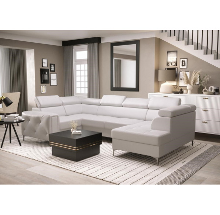 NAROŻNIK ORION MAX II Z FUNKCJĄ SPANIA 165X350X185 CM - Biała eko skóra , lewa