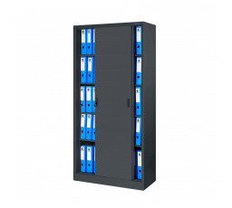 KUBA fém irodai szekrény tolóajtókkal, 900 x 1850 x 400 mm, antracit