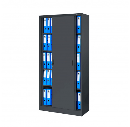 KUBA fém irodai szekrény tolóajtókkal, 900 x 1850 x 400 mm, antracit