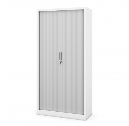 Fém irodai szekrény dokumentumokhoz rolóval DAMIAN, 900 x 1850 x 450 mm, fehér-szürke