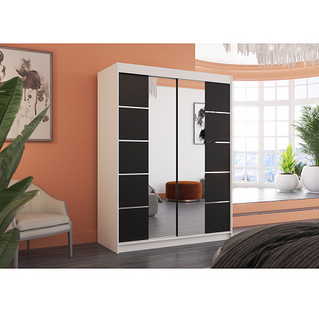 Tolóajtós szekrény tükörrel NORDIC 150 Fehér+Fekete