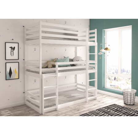 Háromszemélyes emeletes ágy matracokkal TEDRO 180x80 Fehér