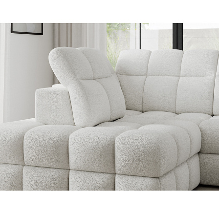 Bronon bal oldali sarokkanapé ágyfunkcióval és tárolórekesszel, fehér bouclé Royal 01 123x212 Bal 1