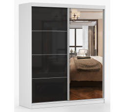 MULTI 31 gardróbszekrény - 183 cm, Fehér/Fekete Fényes