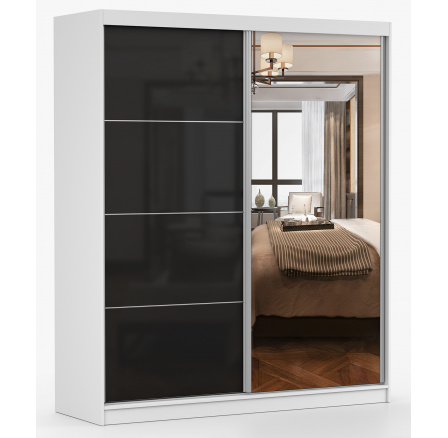 MULTI 31 gardróbszekrény - 183 cm, Fehér/Fekete Fényes