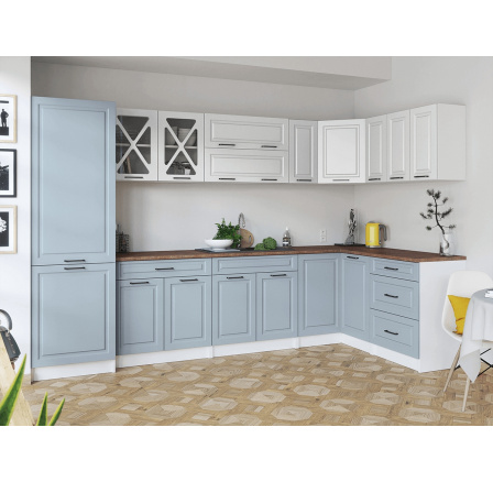 Rohová kuchyňská linka Simea bílá/denim MAT
