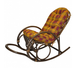 Ratanové houpací křeslo Jenaira hnědé polstr okrová kostka