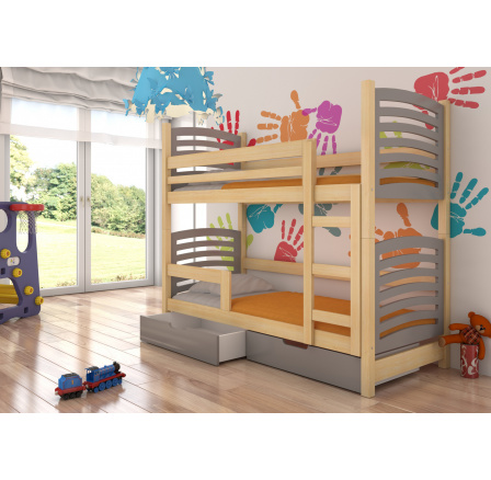 Kétszemélyes emeletes ágy matracokkal OSUNA Pine+Gray