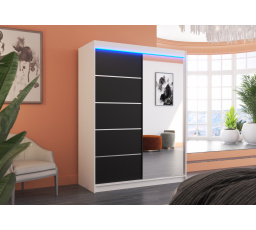 Tolóajtós szekrény tükörrel és LED világítással LIMBO 150 Fehér+Fekete