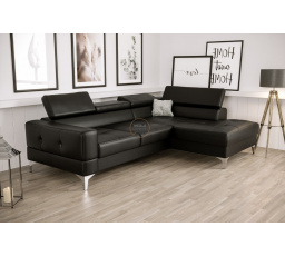 NAROŻNIK TOSCANIA MINI Z FUNKCJĄ SPANIA 170x250 CM - Czarna eko skóra , prawa