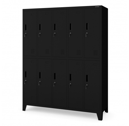 Fém zárható ruhásszekrény 10 rekesszel fekete: BARTEK 1360 x 1720 x 450 mm
