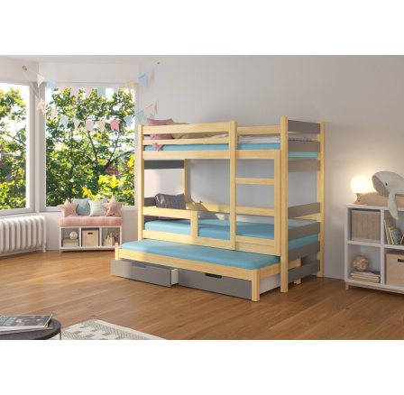Háromszemélyes emeletes ágy matracokkal KARLO Pine+Gray