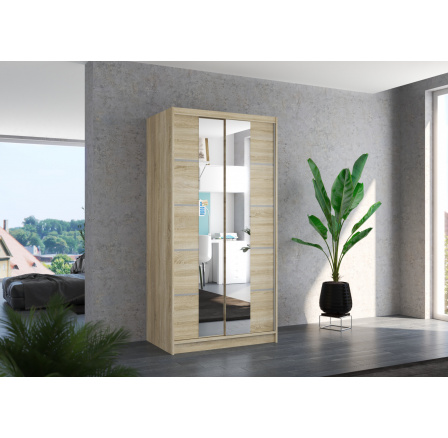 Tolóajtós szekrény tükörrel KSAWER 100 Sonoma+Sonoma