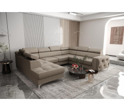 NAROŻNIK ORION MAX I Z FUNKCJĄ SPANIA 225X350X255 CM - Odcienie brązowego , prawa
