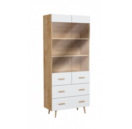 BRILLO W2D2S vitrin, Ribeck tölgy + Matt fehér