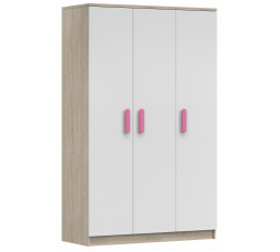 3D SMYK III - 19 Gardróbszekrény, Sonoma Tölgy/Fehér/Rózsaszín