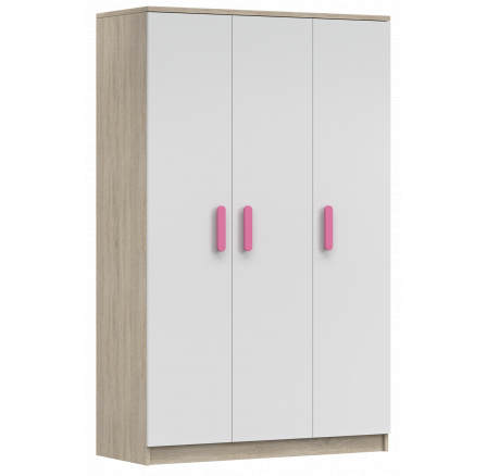 3D SMYK III - 19 Gardróbszekrény, Sonoma Tölgy/Fehér/Rózsaszín