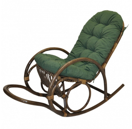 Ratanové houpací křeslo Jenaira hnědé polstr tmavě zelený melír