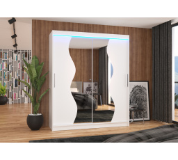 Tolóajtós szekrény tükörrel és LED világítással MEDISON 180 Fehér+Fehér