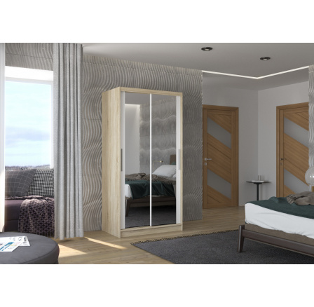 Tolóajtós szekrény tükörrel NEVIO 100 Sonoma+Fehér