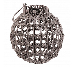 Lucerna - umělý ratan, kulatá, LED osvětl., vel. M, šedá