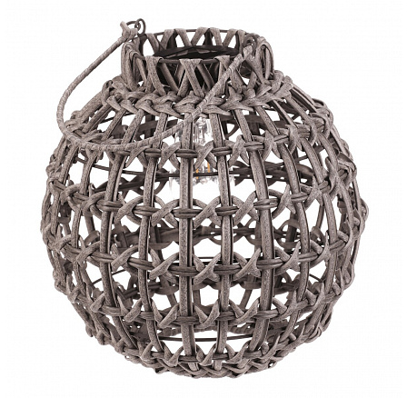 Lucerna - umělý ratan, kulatá, LED osvětl., vel. M, šedá