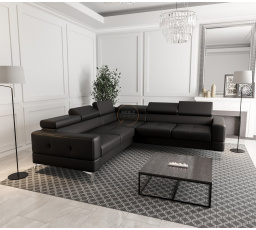 NAROŻNIK SKÓRA NATURALNA TOSCANIA MAX 250×250 - lewa , Skóra czarna