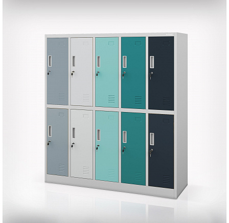 BHP szekrény szürke-kék-gránát: 10 rekeszes BARTUŚ, 1360 x 1500 x 450 mm
