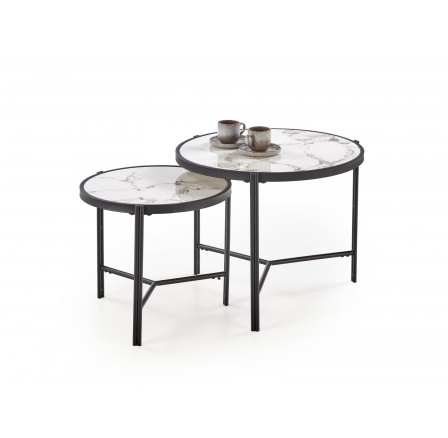 FATIMA dohányzóasztal, fehér márvány hatás / fekete