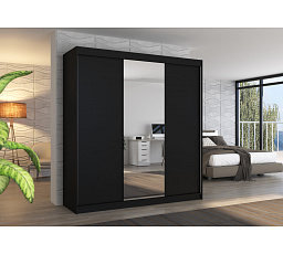 Tolóajtós szekrény tükörrel SANTIAGO 200 Fekete+Fekete