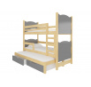 Háromszemélyes emeletes ágy matracokkal LETICIA Pine+Gray