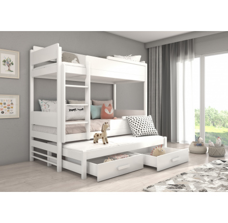 Háromszemélyes emeletes ágy matracokkal QUEEN 180x80 Fehér+Fehér Háromszemélyes emeletes ágy matracokkal QUEEN 180x80 Fehér+Fehér