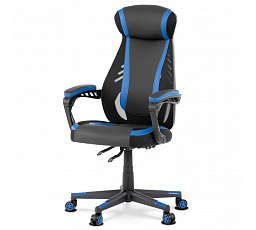 Herní křeslo, houpací mechanismus, černá ekokůže, KA-Y213 BLUE