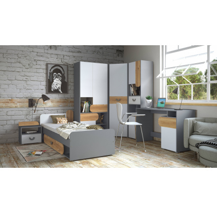 CARINI 3 mini gyerekszoba, világos grafit/fehér briliáns/nash tölgy