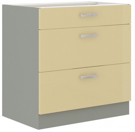Kuchyňská dolní skříňka KARPO 80 D 3S BB, krémový lesk/šedá