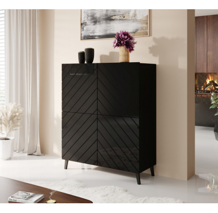 ABETO komód 100, matt fekete/fényes fekete