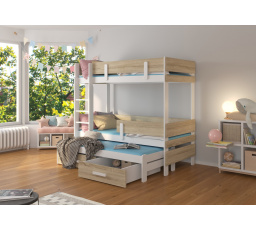 Háromszemélyes emeletes ágy ETAPO 180x80 Fehér+Sonoma
