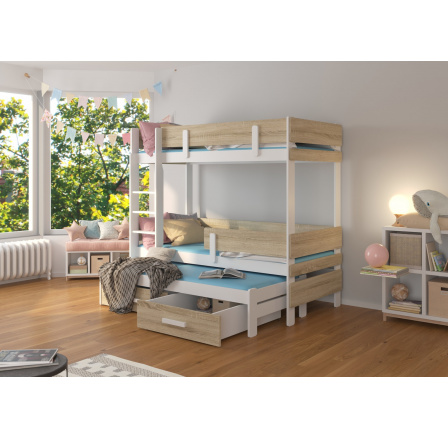Háromszemélyes emeletes ágy ETAPO 180x80 Fehér+Sonoma