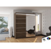 Tolóajtós ruhásszekrény tükörrel és LED világítással CARO 180 Choco+Choco