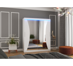 Tolóajtós szekrény tükörrel és LED világítással CHARLOTTE 180 Fehér+Fehér