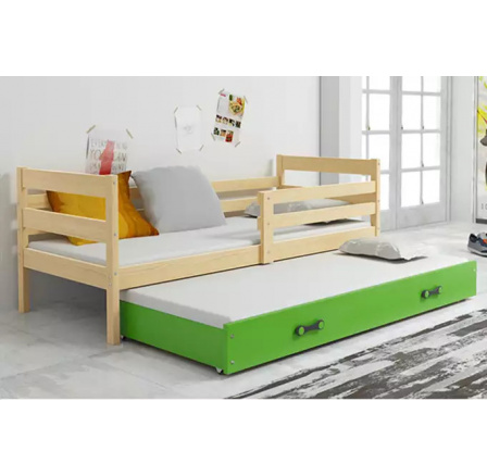 ERYK PODWÓJNE RAMA SOSNA SZUFLADA ZIELONY BEZ MATERACY 80 X 190 KPL