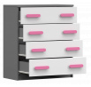 Komód 4S SMYK II - 02, Szürke/Fehér/Rózsaszín