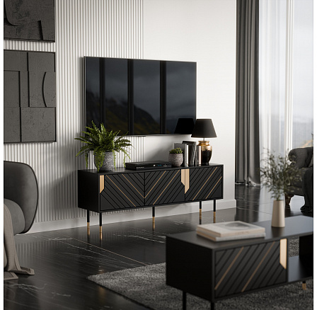 MOUNTAIN 150 3D TV-szekrény, fekete / arany